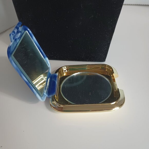 Square Compact Mirror Blue & Gold-toned - Picture 2 of 3